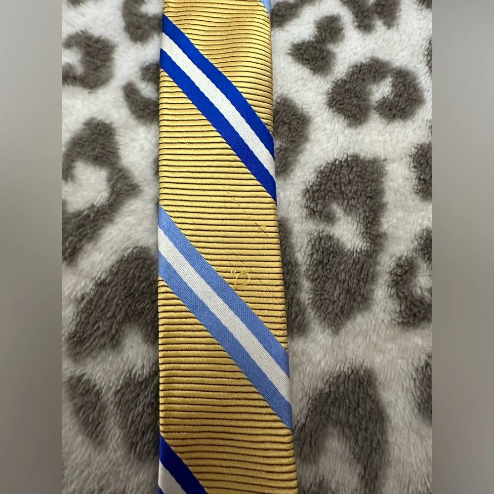 Harold Powell Silk Necktie in Yellow/Orange Blue Stripe